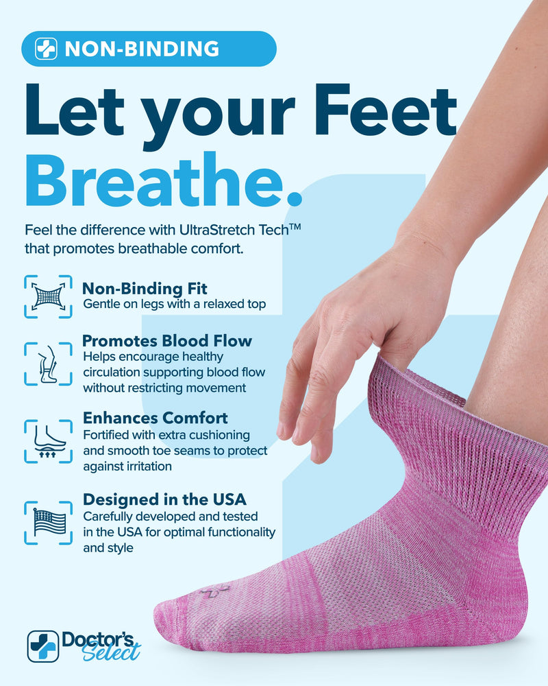 [Australia] - Doctor's Select Bamboo Viscose Diabetic Socks for Women & Men - 6 Pairs, Viscose Bamboo Socks Woman, Non Binding, Wide Top Space Dye - 6 Pairs Large 