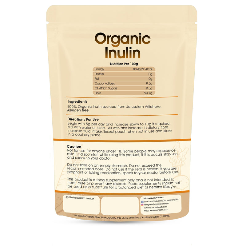 Organic Inulin Powder | 250g | Prebiotic Fiber Powder Supplement | Soluble Fibre Powder for Gut Health & Digestion | by Clearwave Health