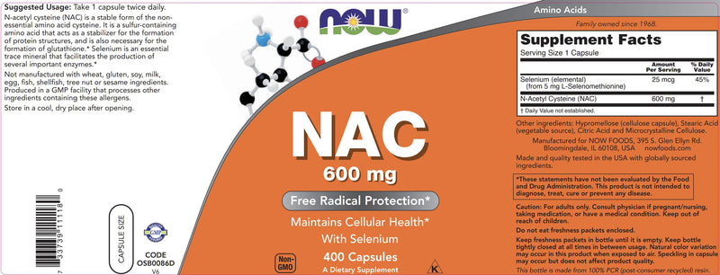 [Australia] - Now NAC 600 mg, 400 Capsules, N-Acetyl Cysteine with Selenium 