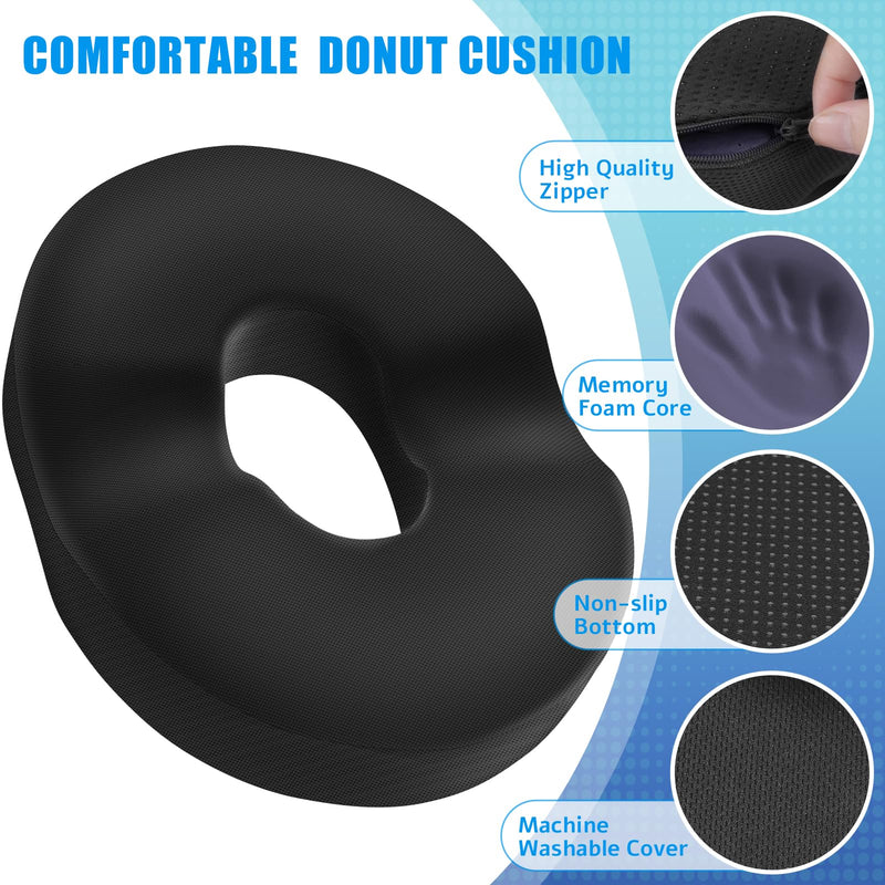 [Australia] - BlissTrends Donut Pillow Seat Cushion,Donut Chair Cushions for Postpartum Pregnancy & Hemorrhoids,Tailbone Pain Relief Cushion,Memory Foam Lifting Cushions for Office&Home Chairs (Black) Black Large 