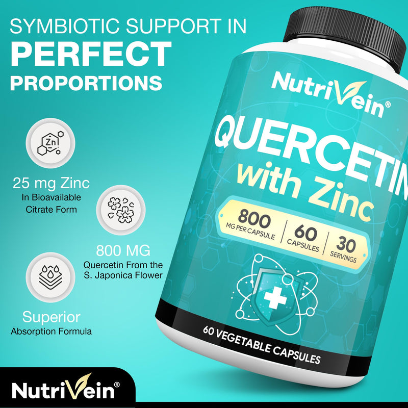 Nutrivein Quercetin with Zinc - 120 Capsules, Enhanced-Absorption Formula | Enhanced-absorption quercetin paired with zinc for men and women. Antioxidant support for natural defenses and wellness. Zinc Quercetin