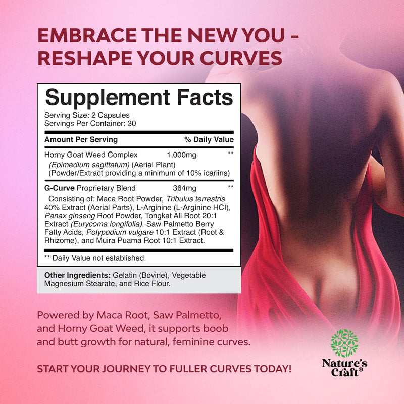 Bundle of G-Curve Butt and Breast Growth Capsules - Horny Goat Weed Muira Puama & Maca Root and Saw Palmetto for Women - DHT Blocker Hair Vitamins for Hair Loss Supplement with Maca Root & Biotin