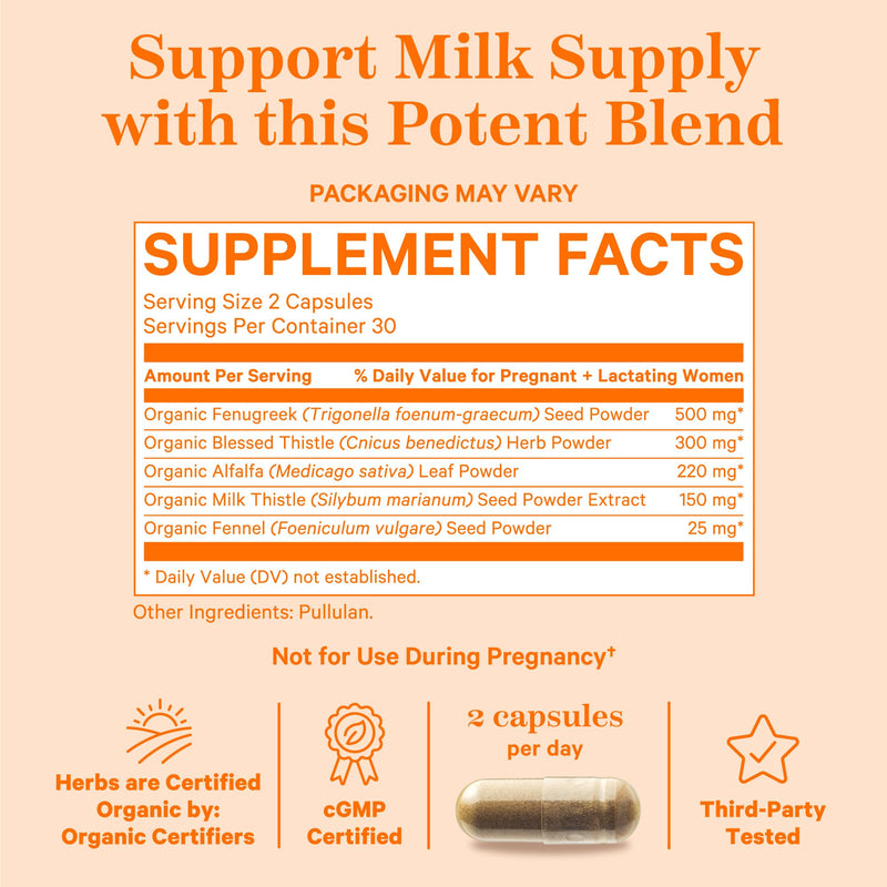[Australia] - Pink Stork Total Lactation Supplement for Breast Milk Supply, Organic Fenugreek and Alfalfa to Support Breastfeeding, Milk Flow, and Production, Postpartum Essentials - 60 Capsules Original Formula 