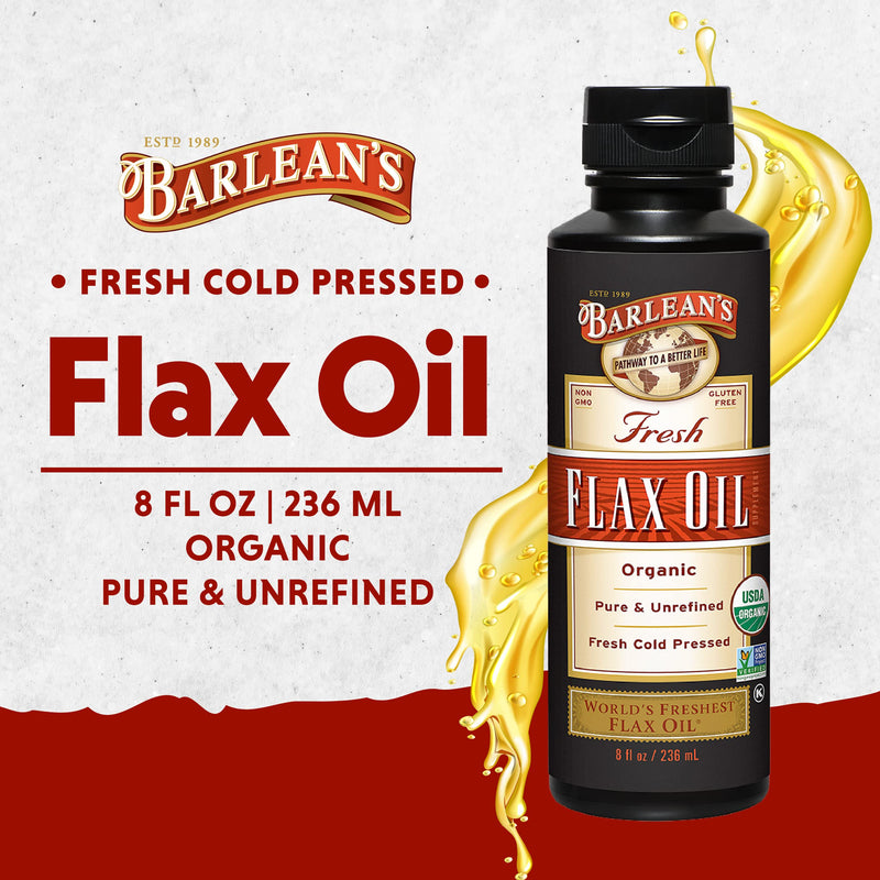 [Australia] - Barlean's Organic Flaxseed Oil Liquid from Fresh Cold Pressed Flax Seeds, 7,640mg ALA Omega 3 Fatty Acid Supplement for Skin and Hair Care, Vegan & Gluten Free, 8 oz 8 Fl Oz (Pack of 1) 