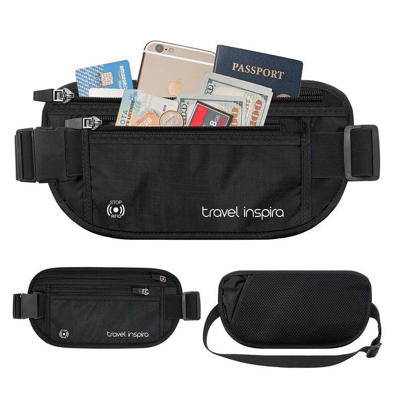travel inspira Slim Anti-Theft RFID Blocking Travel Money Belt & Passport Holder - Concealed Under Clothes
