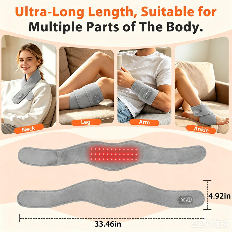 Neck Heating Pad with Massage, Heating Neck Wrap with 660nm 850nm Red Light, with 3000mAh Rechargeable, 3 Levels Heat & 3 Massage