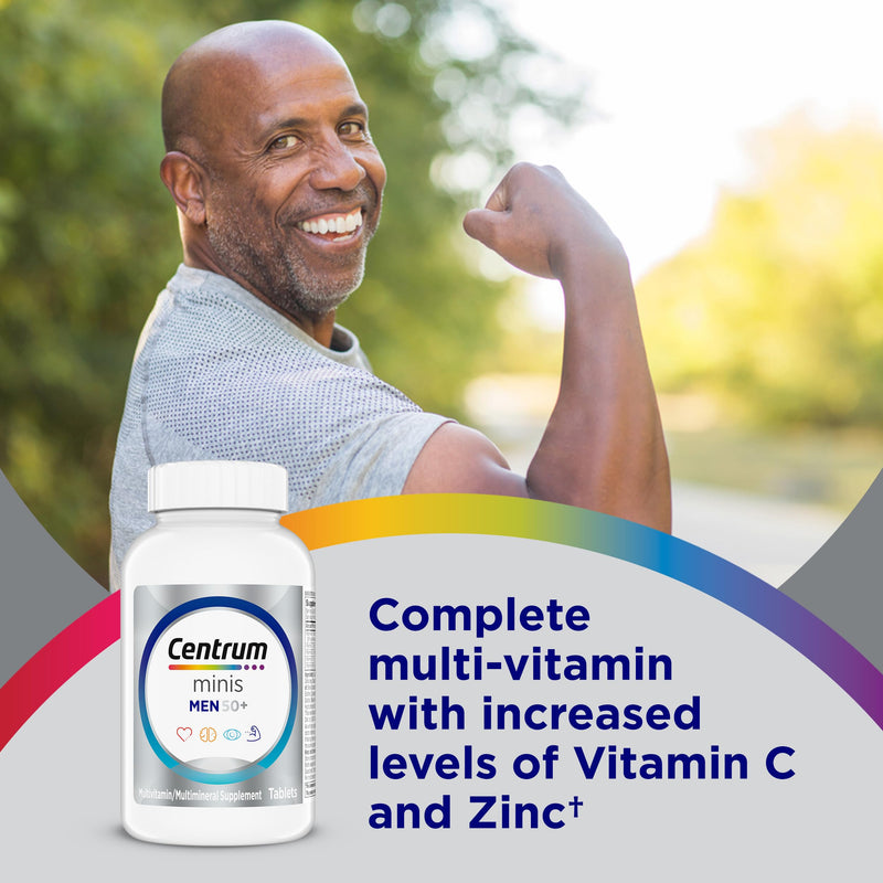 Centrum Minis Silver Men's Multivitamin for Men 50 and Over, 280 Tablets | Contains Vitamins D3, E, B6, and B12, Gluten Free, Non-GMO Ingredients, GLP-1 Support Unflavored 280 Count (Pack of 1)