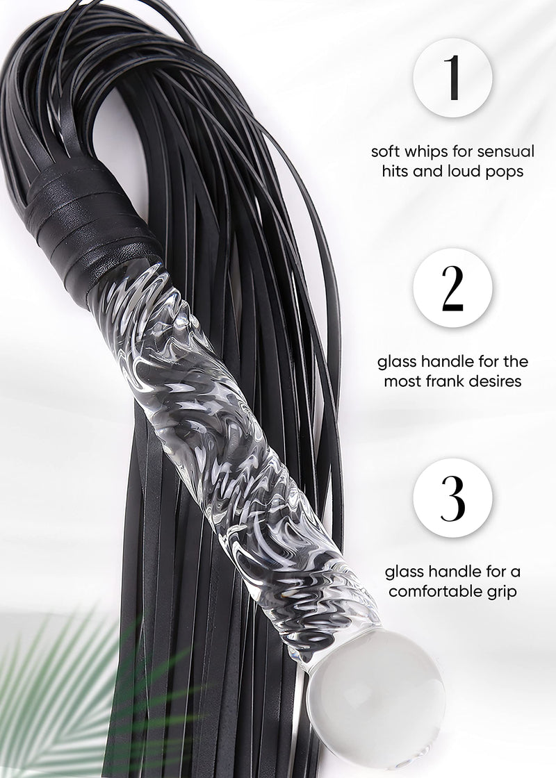 [Australia] - VFOX SM Whip Perfect for Couples Flogger Faux Leather BDSM Whip Anal Sex Masturbation Glass Whip Anal Toy Wand for Sex Play Whip Dildo Flogger Glass Dildo 