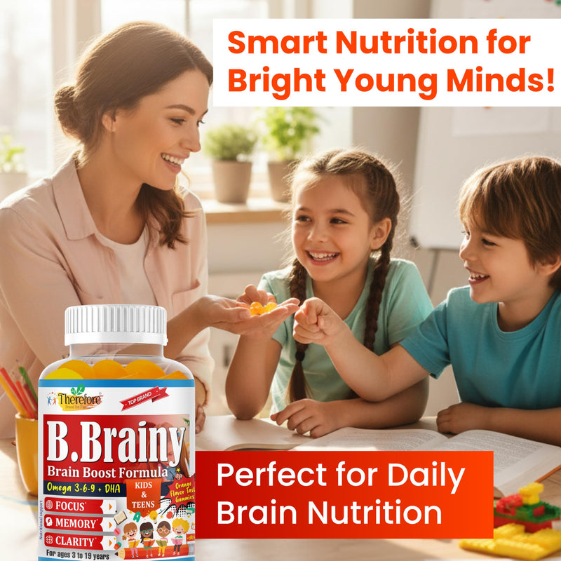 B.Brainy Focus Gummies for Kids & Teens, Kids Focus and Attention Supplements, Brain Focus Vitamins, Vegan Omega 3 EPA/DHA, Support Memory, Clarity, Concentration, Low Sugar 60 Gummies