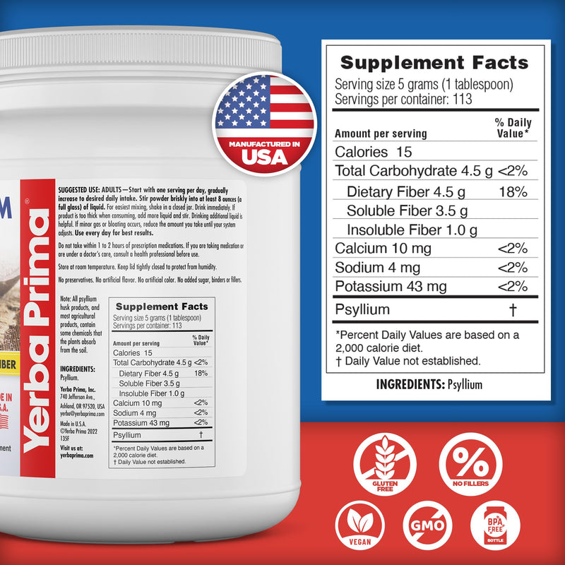 [Australia] - Yerba Prima Psyllium Whole Husks Fiber Supplement - Colon Cleanse - Gut Health - Vegan Non-GMO Gluten Free - 20oz 