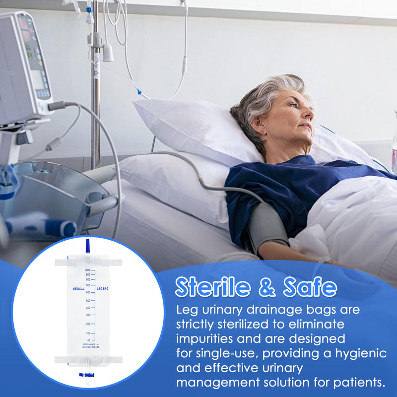 [Australia] - 5 Pack 33.8oz/1000ml Leg Bag Urinary Drainage Bag with Cloth Straps, Leg Catheter with Anti Reflux Valve for Men Bladder Control, Urine Collection Catheter for Single Use, Easy Flip Drain 5 
