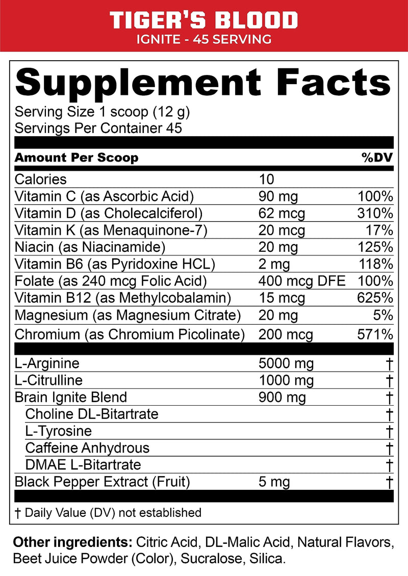 [Australia] - MTN OPS Ignite Supercharged Energy Drink Mix 45-Serving Tub, Tiger's Blood 45 Servings (Pack of 1) 