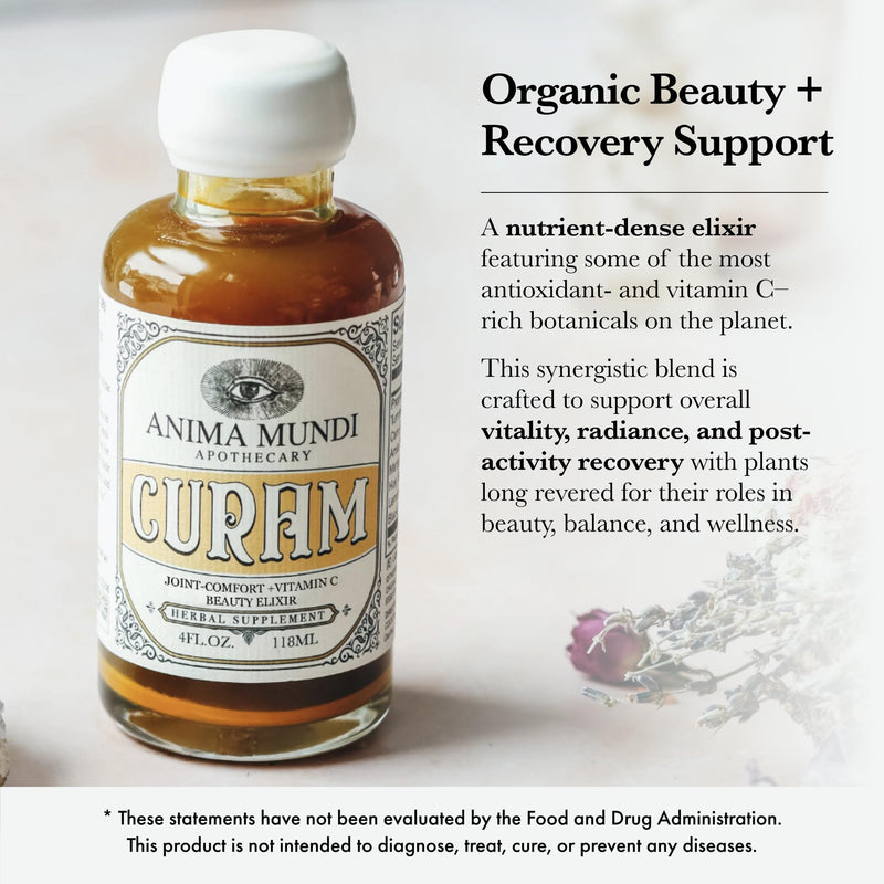 Anima Mundi Apothecary Curam Organic Beauty Elixir - Liquid Turmeric Tincture - Adaptogenic Liquid Herbal Tincture with Organic Turmeric Root Extract - Add to Tea, Coffee, Smoothies and More (2oz) 2 Fl Oz (Pack of 1)