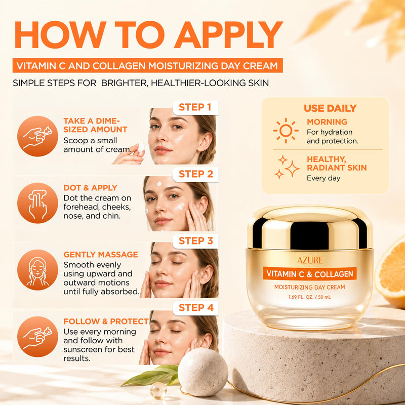 Vitamin C Face Cream with Collagen, Brightening Moisturizer, 1.69 Fl Oz | Dermatologist Tested, Anti-Aging, Korean Skin Care - Deep Hydration, Firm Feel & Antioxidant Support - Clean Beauty, Vegan Vitamin C & Collagen
