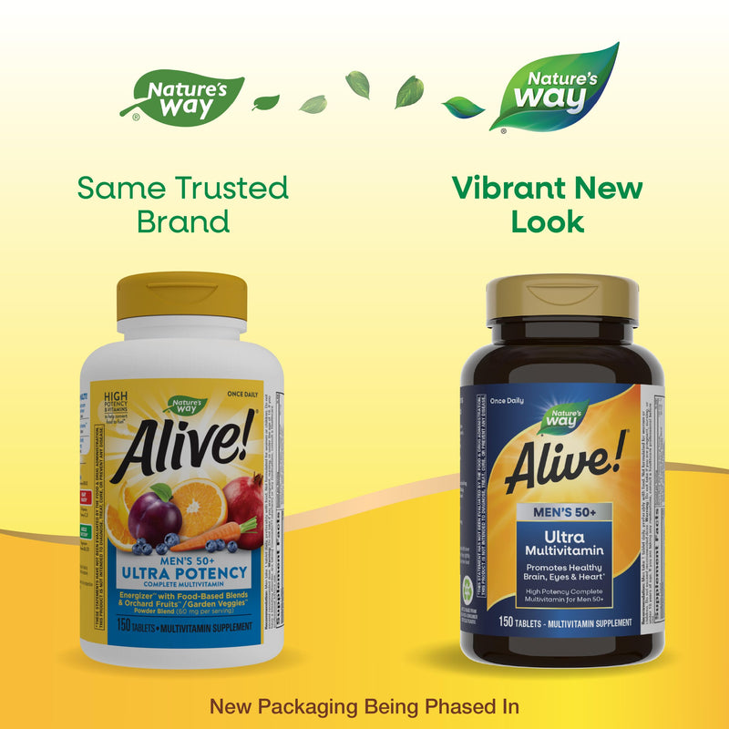 Nature's Way Alive! Men’s 50+ Daily Ultra Multivitamins,High Potency Formula,Supports Healthy Brain,Eyes & Heart*,with Methylated Vitamin B12,Gluten-Free,150 Tablets,(Pack of 2) 150 Count (Pack of 2)