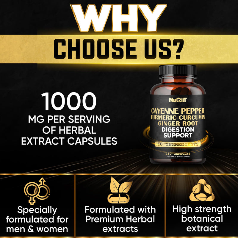 [Australia] - Extract 10:1 Cayenne Pepper Supplement with Turmeric Curcumin Root, Ginger Root, Ceylon Cinnamon Bark & More - Immune System, Joint Health & Digestive Health Support - 210 Capsules 