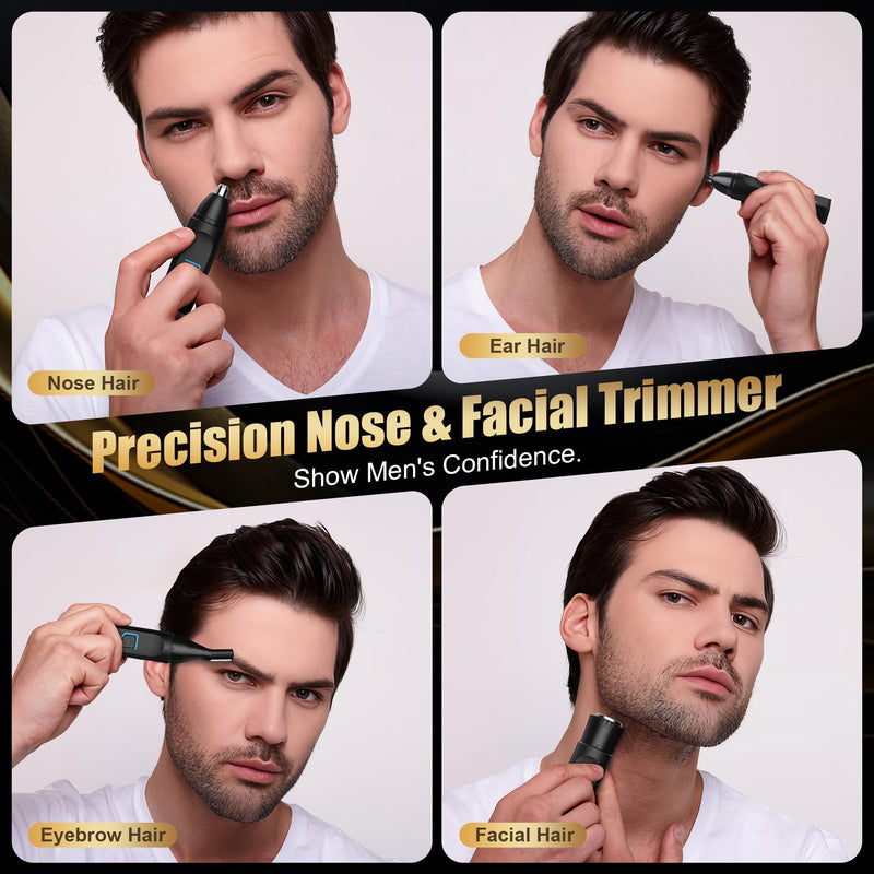 [Australia] - Ear and Nose Hair Trimmer for Men Women, 3-in-1 Professional Painless USB Rechargeable Eyebrow Trimmer, Nose Hair Trimmer for Men, Facial Hair Remover with Powerful Motor, Black 