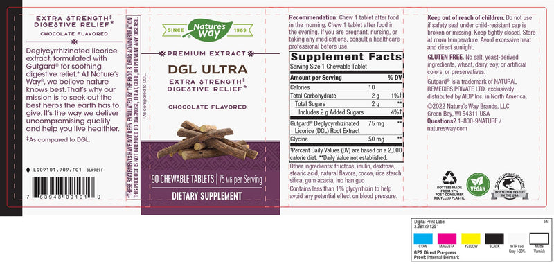[Australia] - Nature's Way DGL Ultra - Extra Strength** - Premium Licorice Root Extract - Digestive Relief* - With Gutgard ® - Vegan & Gluten Free - 90 Chewable Tablets - Chocolate Flavored 
