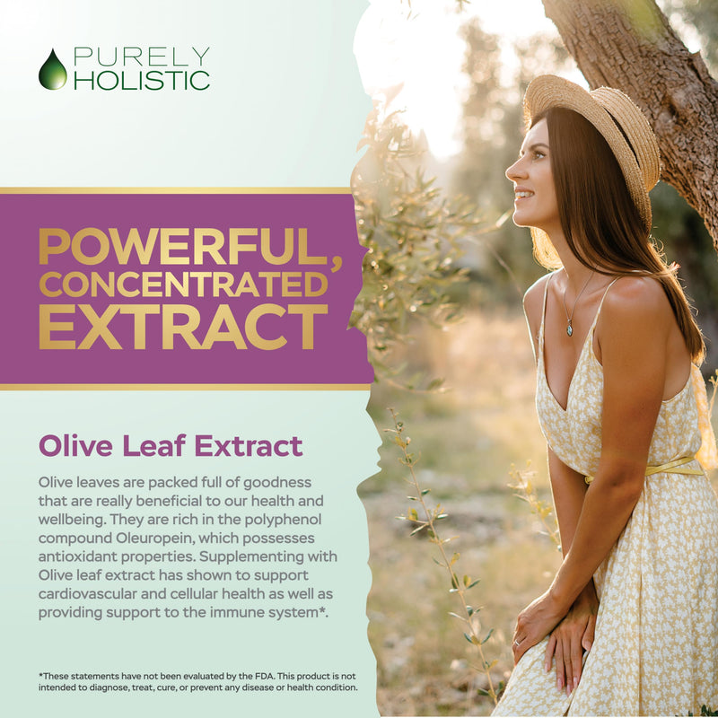 [Australia] - Purely Holistic Olive Leaf Extract 750mg Non-GMO Maximum Strength - 120 Vegan Capsules - 20% Oleuropein - 4 Month Supply - Support Supplement 