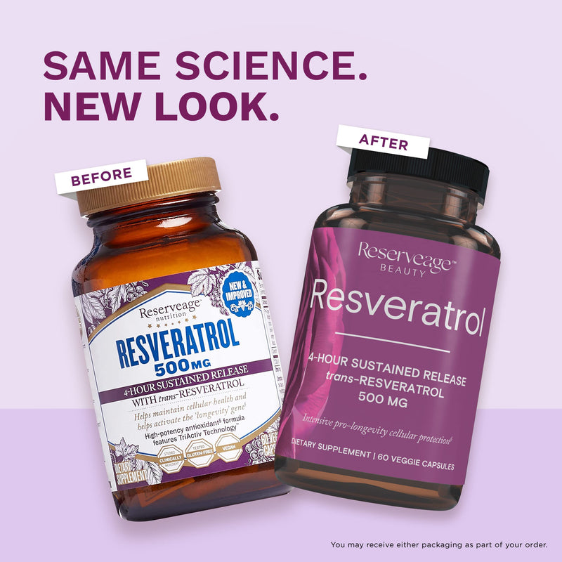 [Australia] - Reserveage Beauty, Resveratrol 500 mg, Antioxidant Supplement for Heart and Cellular Health, Supports Healthy Aging and Immune System, Paleo, Keto, 60 Capsules Unflavored 60 Count (Pack of 1) 
