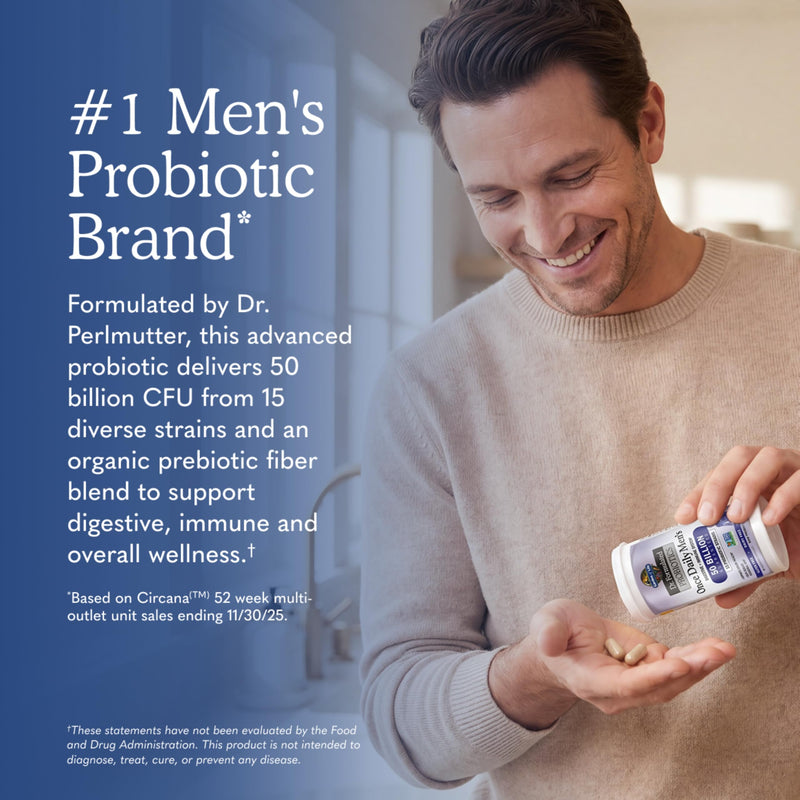Garden of Life Probiotics for Men, Dr Formulated 50 Billion CFU 15 Probiotics for Digestive Health + Organic Prebiotic Fiber, Colon & Immune Support, Daily Gas Relief, Shelf Stable, 30 Capsules 30 Count (Pack of 1)