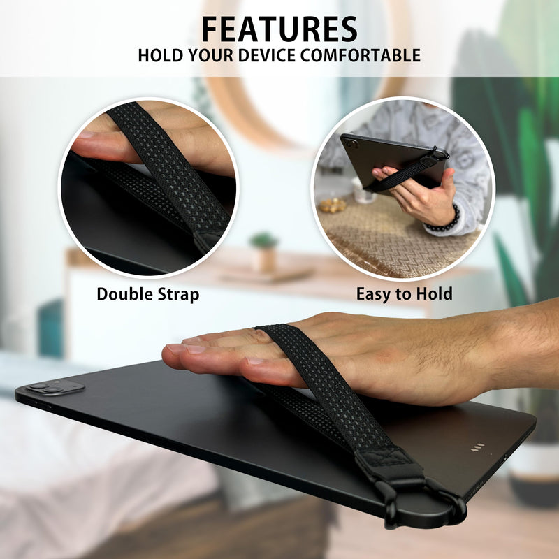 [Australia] - MyGadget Tablet hand holder - universal hand holder [6.3" to 11"] - hand strap for Apple iPad Air/Pro, Samsung Galaxy Tab, Kindle Paperwhite 20 cm - 28 cm black 