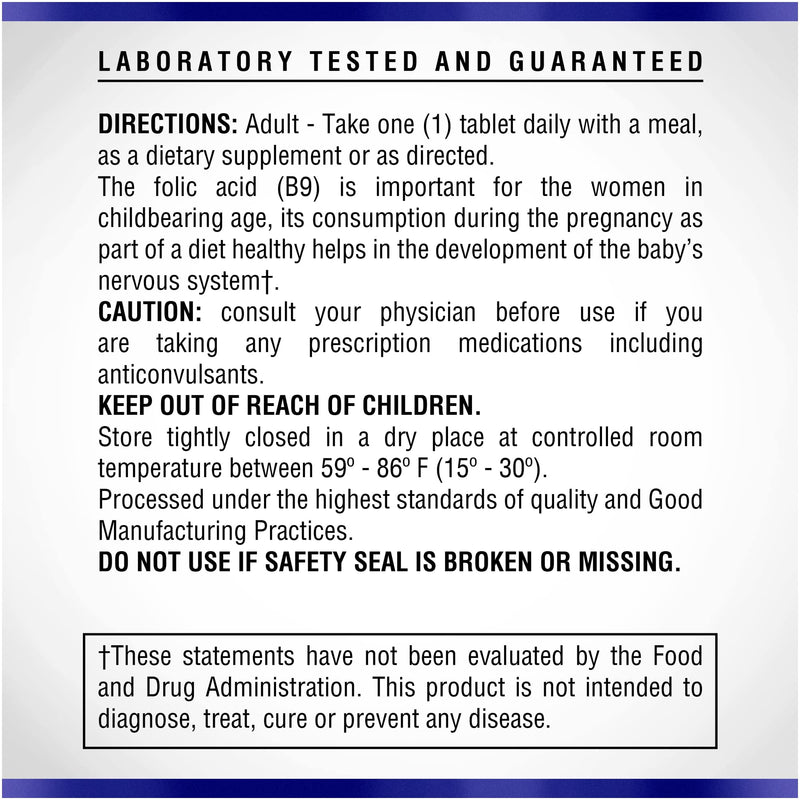 Folic Acid Supplement 100 Tablets 400 mcg by Natural Systems - Prenatal Vitamin for Women Perfect for Pregnancy - Acido Folico - Pregnancy Support Tablets - Daily Intake Prenatal Vitamins Folate
