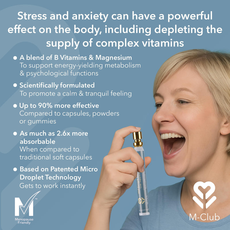 Wellbeing & Relaxation Oral Supplement Spray 14ml – Fast-Absorbing B Vitamins & Magnesium, Menopause, Energy & Mood – Vegan, Non-GMO, No Additives, Peppermint Flavour - 30-Day Supply