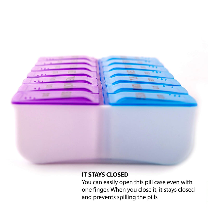 Deke Home - Pill Organizer 2 Times a Day (2 Pack), Weekly AM PM Pill Box, 7 Day Morning and Night Medicine Organizer, BPA-Free Daily Vitamin Container, Easy Open Travel Pill Case, 7.8"x3.6"x1.3" 2 Count (Pack of 1)