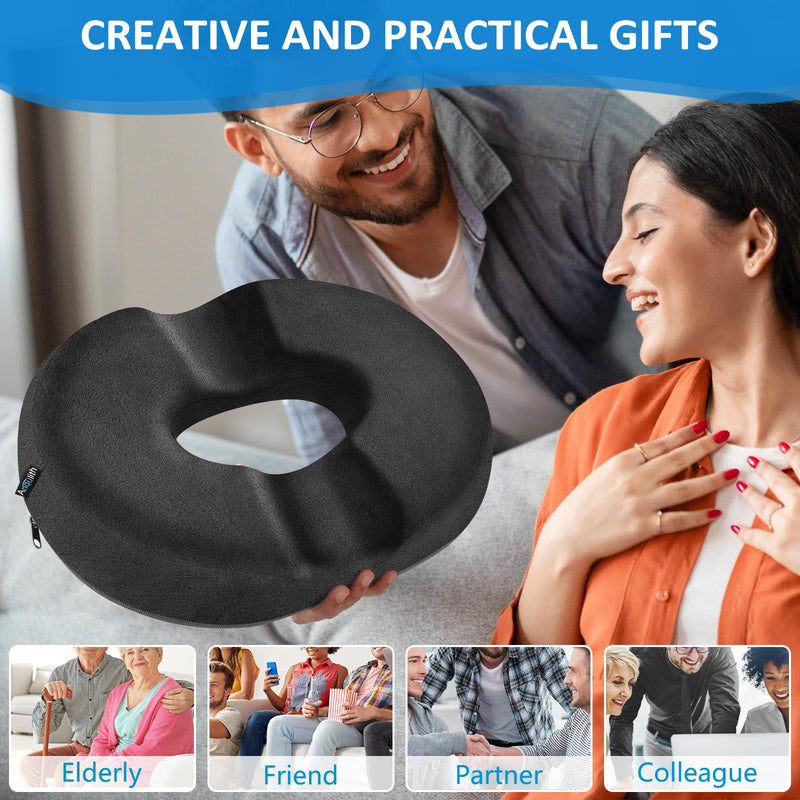 [Australia] - Donut Pillow, Donut Cushion for Tailbone Pain Relief and Hemorrhoids, Donut Seat Cushion for Coccyx, Sciatica, Surgery and Postpartum, Hemorrhoid Pillow for Long Sitting Office Workers, Car Drivers Carbon Black 