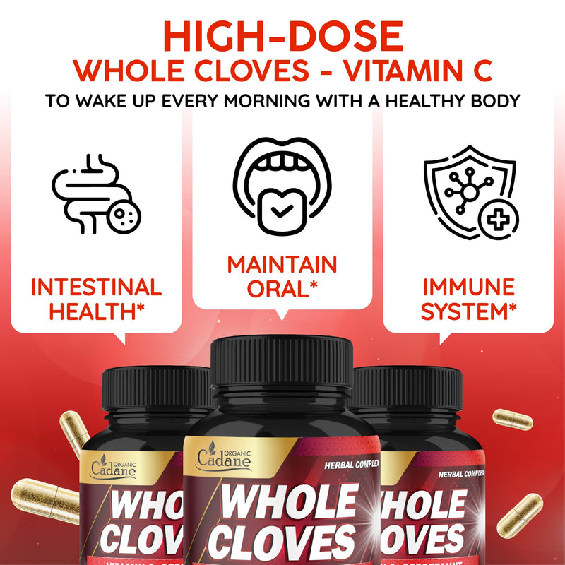 Cadane 6in1 Whole Cloves Herbal Supplement | Syzygium Aromaticum, Cinnamon, Peppermint, Rosemary, Black Pepper & Vitamin C | Non-GMO, Vegan – 90 Capsules – 45-Day Supply