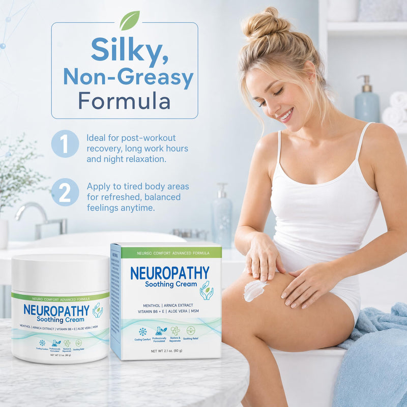 Neuropathy Soothing Cream - Fast-Absorbing Cooling Relief for Legs, Feet & Hands | Advanced Formula with Aloe Vera, Arnica, MSM & Vitamin B6, 2 fl oz