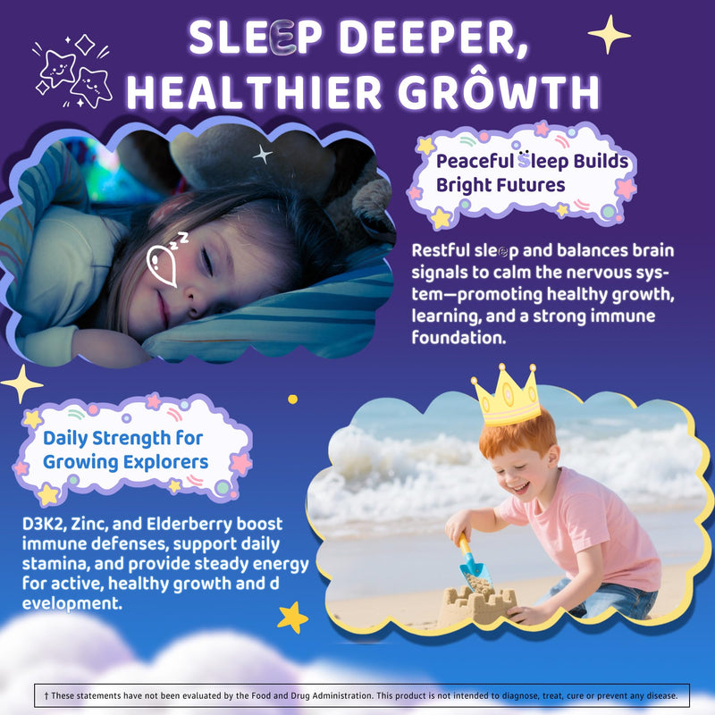 Kids Sleep Gummies, NO Melatonin Sleep Aid Gummies w/ Magnesium Glycinate, Magnesium Malate, L-Theanine, Lavender, B6, Zinc, D3K2 for Restful Sleep, Relax Brain & Muscle, Immune Support, Non-GMO 2Pack 60 Count (Pack of 2)