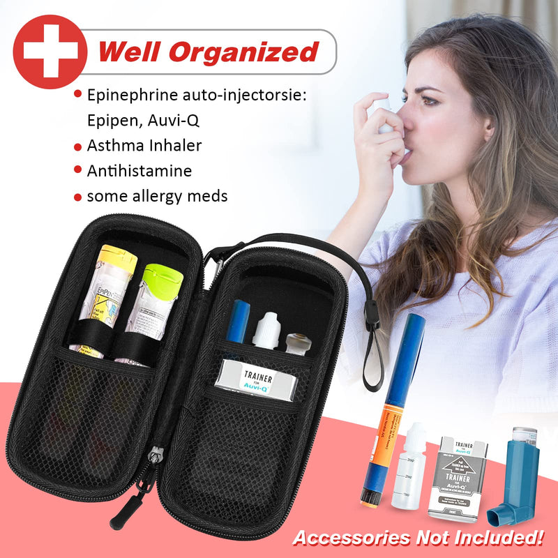 [Australia] - MEDMAX EpiPen Medical Carrying Case, Portable Emergency Bag Hard Shell EVA Shockproof Medicine Bag Organizer for 2 EpiPens, Asthma Inhaler, Anti-Histamine, Auvi-Q, Allergy Medicine Essentials Black M 
