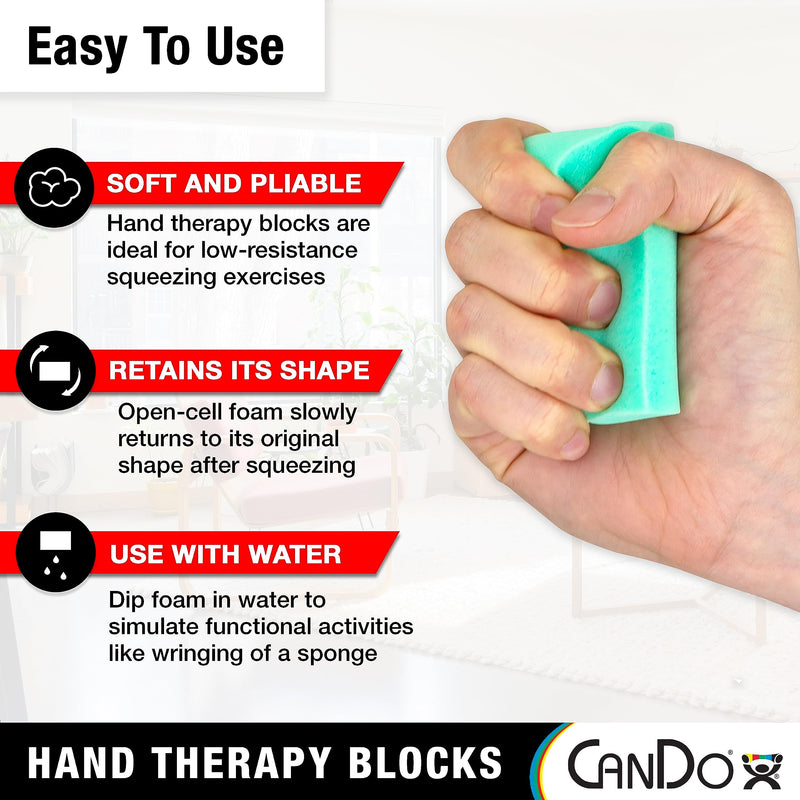 [Australia] - CanDo Hand Therapy Blocks - Grip Strengthening Foam Hand Exercise Tools for Physical Therapy, Arthritis, Carpal Tunnel, Stress Relief, Anxiety Multi (Extra-Soft Through Firm) Pack of 12 