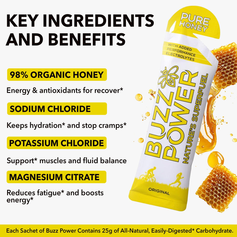 Organic Honey Energy Gels with Electrolytes (10 Pack). 25g Natural Carbohydrate from Glucose and Fructose for Running, Cycling, Team Sports and All Activities. 10
