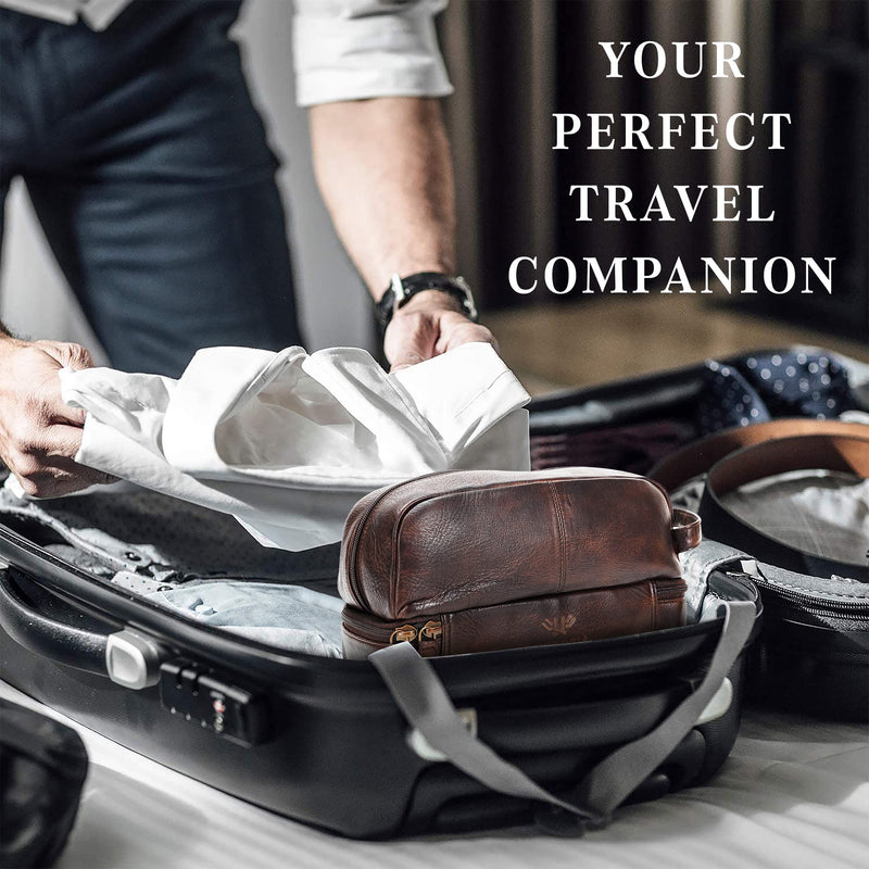 Premium Handmade Leather Toiletry Bags for Men and Women, Genuine Leather Dopp Kit and Shaving Bag for Men, Travel Cosmetic Bag for Women's and Men's, Retro - Cognac Retro - Cognac (Large)