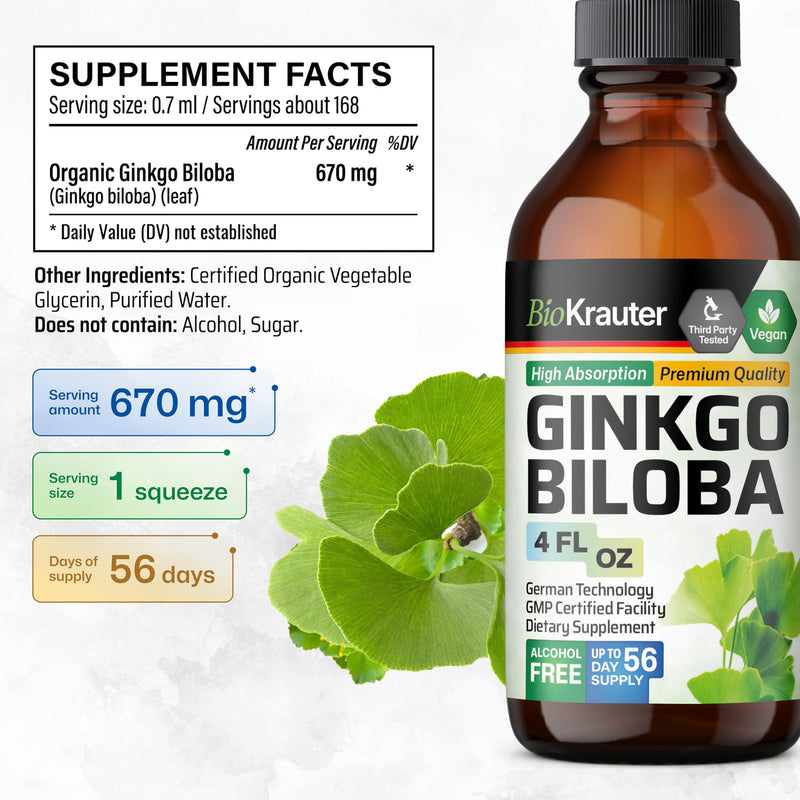[Australia] - Ginkgo Biloba Extract - Liquid Brain Supplement for Brain and Focus - Organic Ginkgo Biloba Tincture - Vegan, Alcohol & Sugar Free Ginkgo Biloba Liquid - 4 Fl Oz 4 Fl Oz (Pack of 1) 