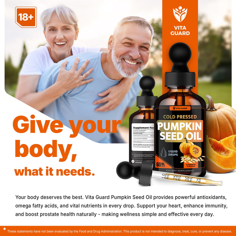 [Australia] - Cold Pressed Pumpkin Seed Oil Liquid Drops ‚Äì 2000mg per Serving | Vegan, Gluten-Free, Non-GMO | Hair, Skin & Prostate Support | Natural Pumpkin Flavor | 60ml Dietary Supplement 