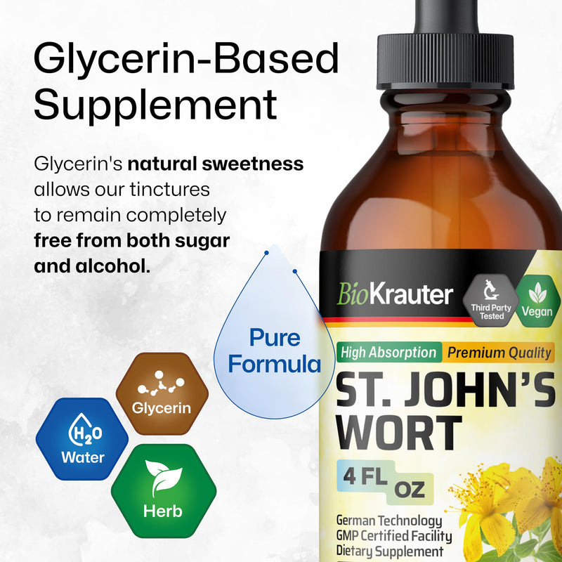 [Australia] - St Johns Wort Tincture - Organic Hypericum Perforatum Liquid Extract for Mood Support - High Absorption - St Johns Wort Alcohol Free Vegan Drops 4 Fl.Oz. 4 Fl Oz (Pack of 1) 