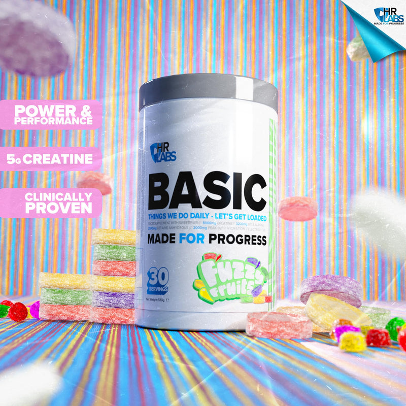 Basic, Things we do Daily Creatine and Electrolytes Pre/Intra Workout, Beta Alanine & Betain Hydrous Hydration Formula, 510g & 30 Servings, Vegan (Fuzzy Fruits) Fuzzy Fruits