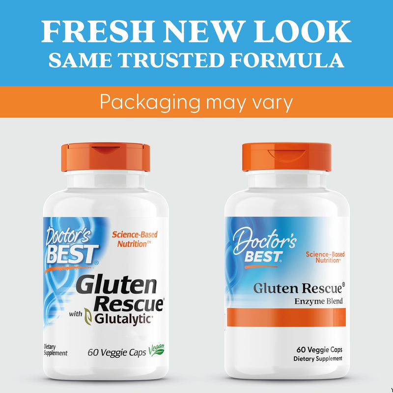 Doctor's Best Gluten Rescue with Glutalytic, Enzyme Complex, 60 Vegan Capsules, Laboratory Tested, Gluten Free, Soy Free, Vegetarian, Non-GMO
