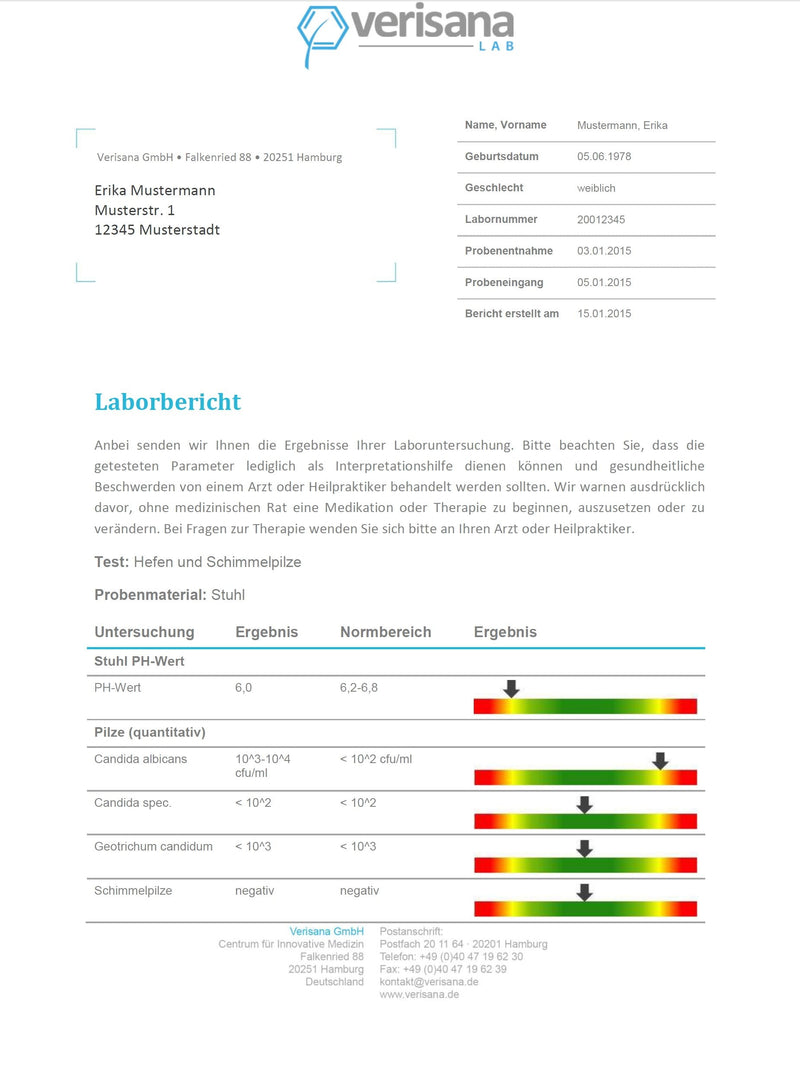 [Australia] - Verisana Candida Test | Stool test PLUS tongue swab for Candida albicans, Candida spec., Geotrichum candidum, molds | Determine fungal infection in the stool and mouth using a fungal test 