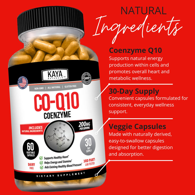 Kaya Naturals CoQ10 Power Antioxidant Supplement, 60 Veggie Capsules | Vascular & Heart Health, Healthy Blood Pressure Levels, Immune Function Support, Restores Cellular & Energy Production 60 Count (Pack of 1)