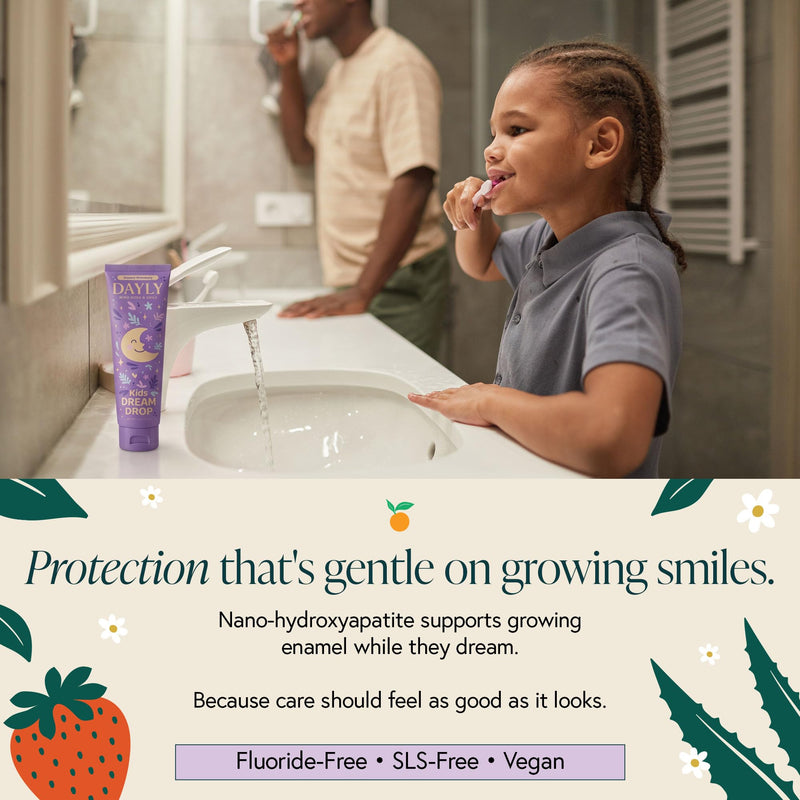 DAYLY Fluoride-Free Toothpaste - Nano Hydroxyapatite Toothpaste with Vitamins & Botanicals for Teeth Whitening and Enamel Remineralizing Support, 4 oz (PM | Dreamy Strawberry, Kids) PM | Dreamy Strawberry