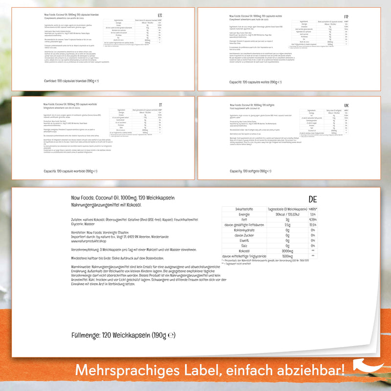 [Australia] - Now Foods Coconut Oil, 1000mg, 120 soft capsules, laboratory tested, soy-free, gluten-free, non-GMO 