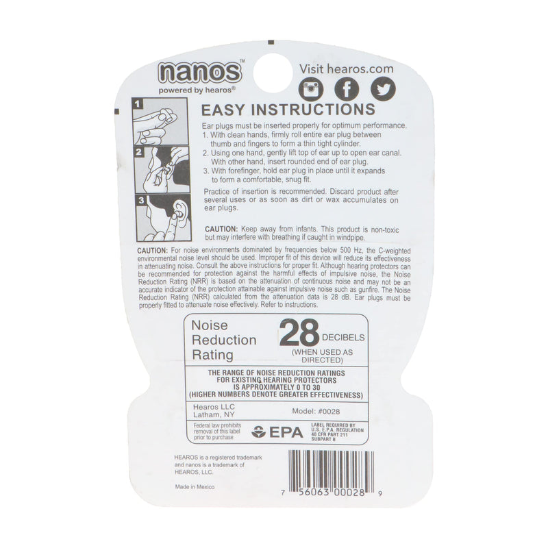 [Australia] - HEAROS Nanos NRR 28 Noise Cancelling Foam Ear Plugs - Extra Small Hearing Protection for Petite Ears - Ideal for Sleeping snoring Travel Concerts Sports Events and Shooting (25 Pairs) 