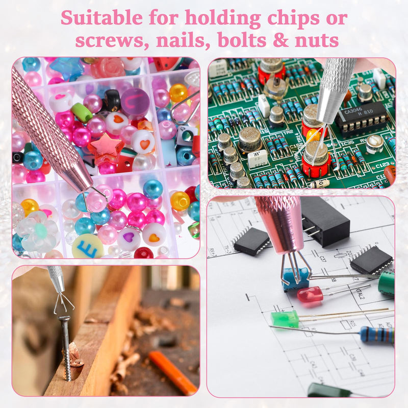 [Australia] - cobee 2 Pcs Piercing Ball Grabber Tool, Piercing Changing Tools 4-Claw Pick Up Piercing Ball Holder, Gem Tweezers Piercing Jewelry for Jewelry Craft Small Parts Pickup(Silver+Pink) Silver+Pink 