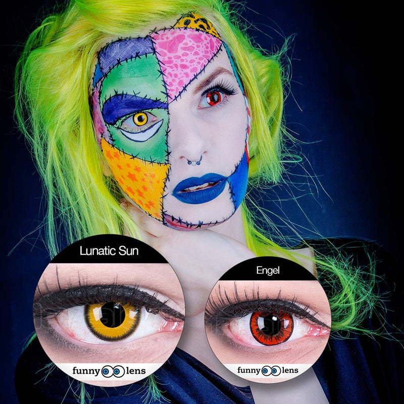 [Australia] - Colored yellow 'Lunatic Sun' contact lenses from 'Evil Lens' for Carnival Halloween 1 pair of yellow Crazy Fun contact lenses with case without strength 