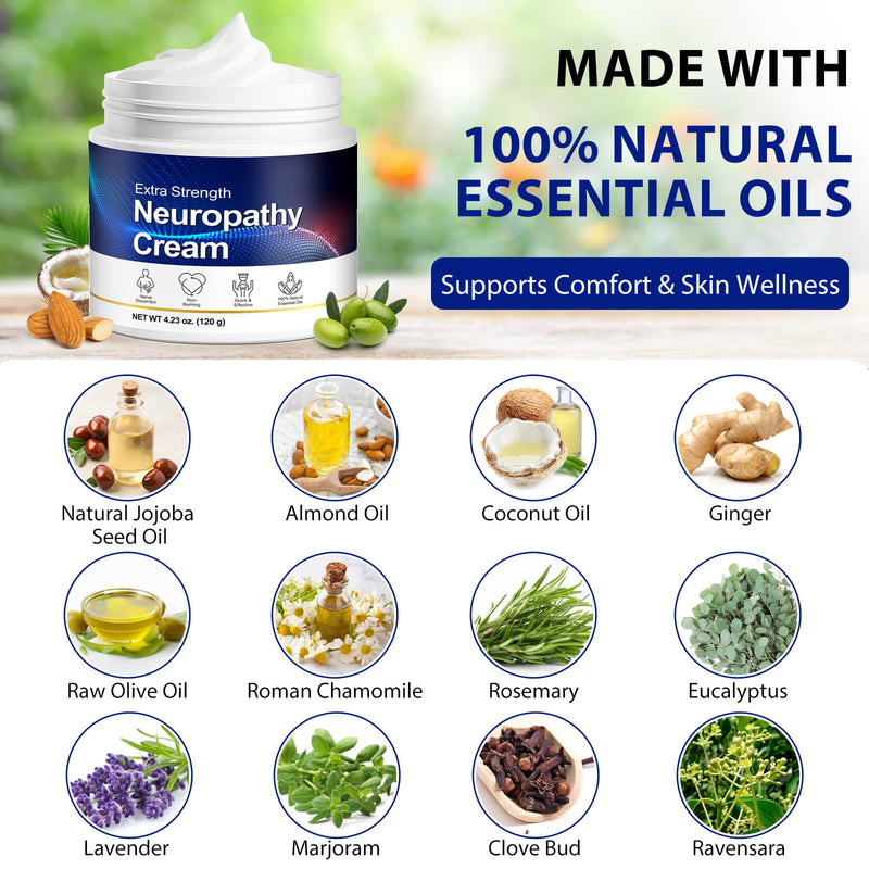 Neuropathy Cream Extra Strength, Natural Muscle & Joint Massage Gel Cream for Feet, Legs, Hands, Back, with Arnica, Lavender & Vitamin B6